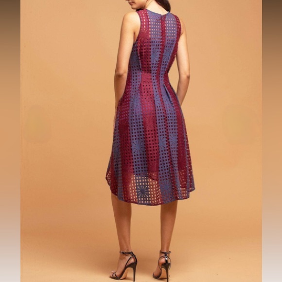 Eva Franco - Anthropologie - Navy and Burgundy Fit and Flare Samantha Dress - Picture 2 of 9